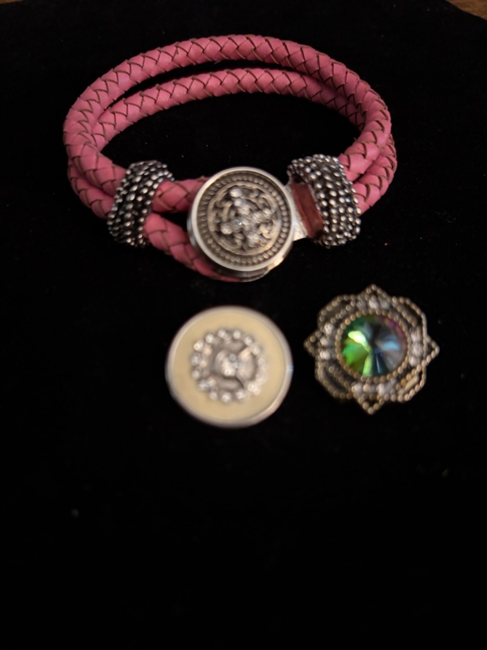 Ginger Snaps Double-Wrap Pink Braided Leather Bracelet with Silver-Tone Snap w 3